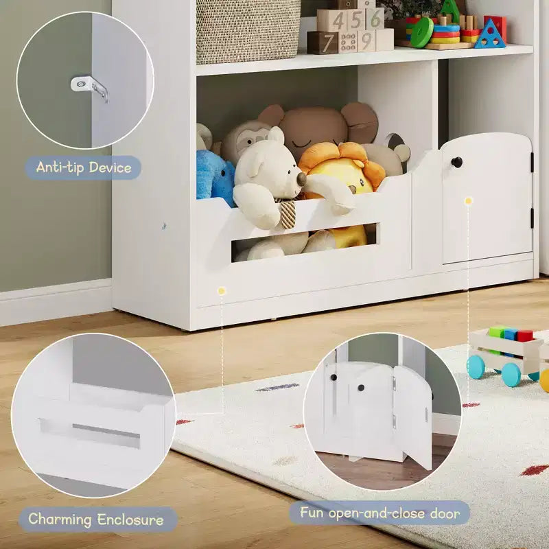 Libreria per bambini a 2 ripiani a forma di casetta in legno naturale con luce a sensore di movimento, 1 bambino