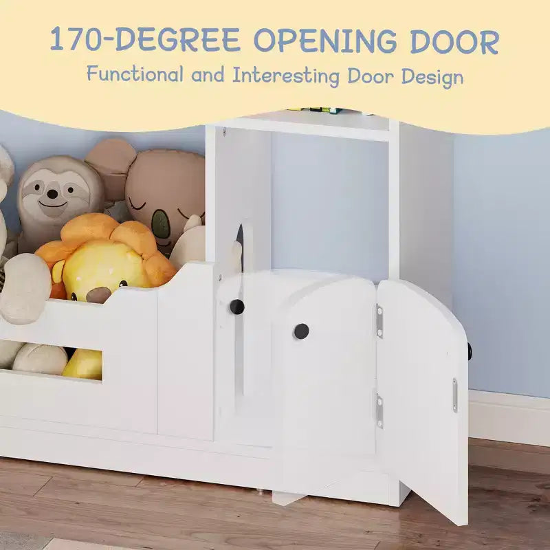 Libreria per bambini a 2 ripiani a forma di casetta in legno naturale con luce a sensore di movimento, 1 bambino