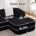 Divano componibile a L in tessuto teddy nero / cammello / verde / bianco – 3 posti