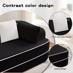 Divano componibile a L in tessuto teddy nero / cammello / verde / bianco – 3 posti
