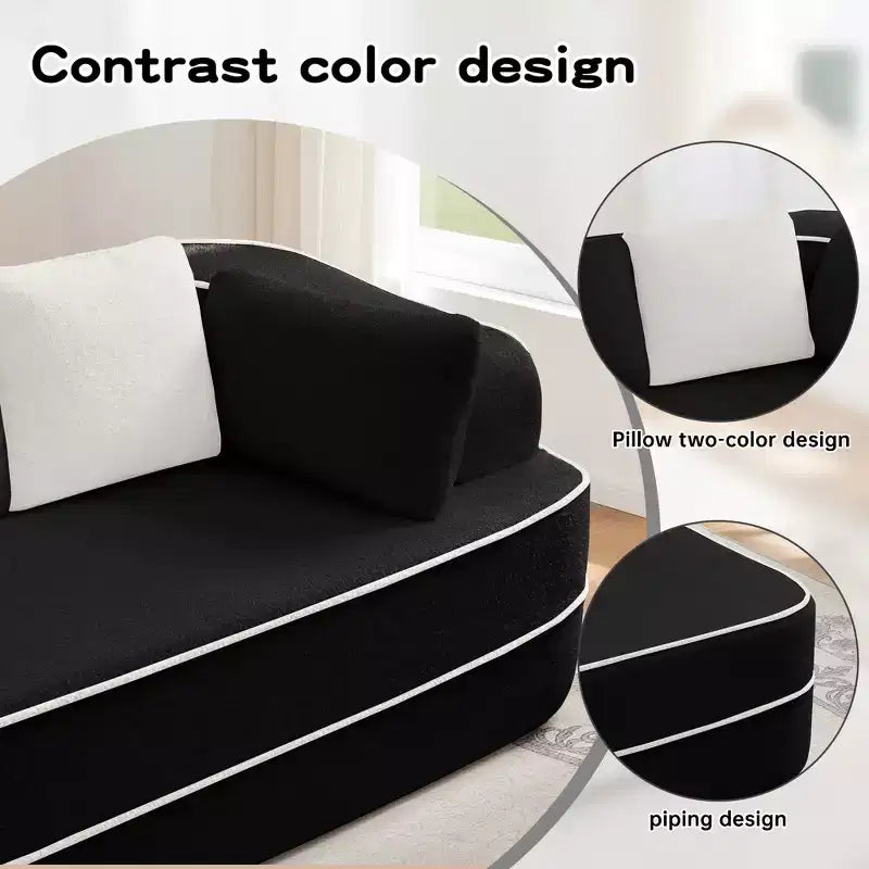 Divano componibile a L in tessuto teddy nero / cammello / verde / bianco – 3 posti
