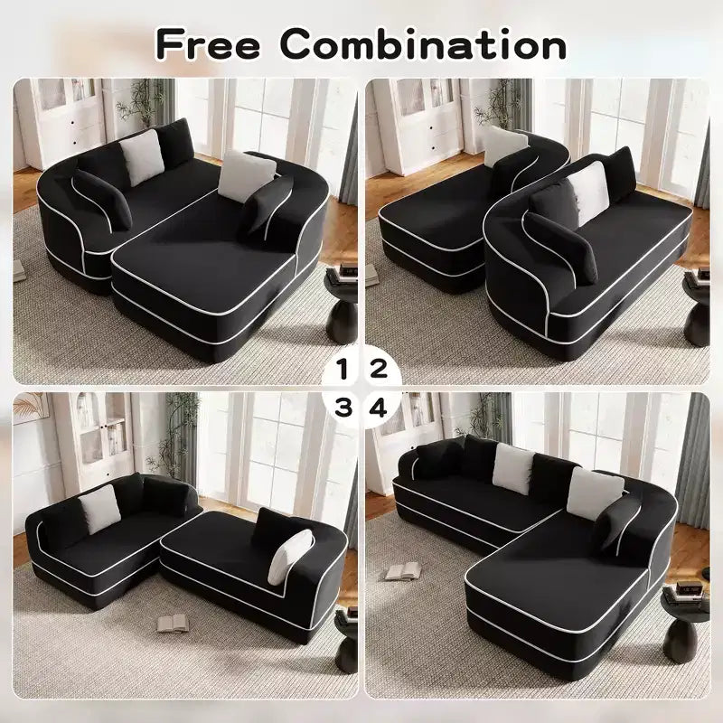 Divano componibile a L in tessuto teddy nero / cammello / verde / bianco – 3 posti