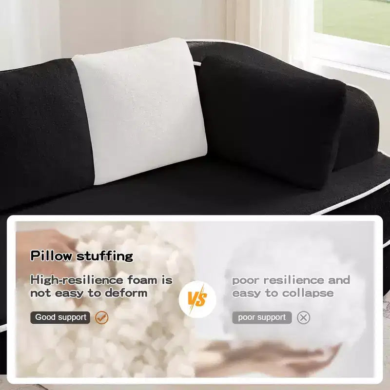 Divano componibile a L in tessuto teddy nero / cammello / verde / bianco – 3 posti