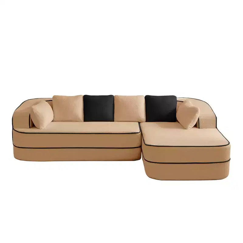 Divano componibile a L in tessuto teddy nero / cammello / verde / bianco – 3 posti