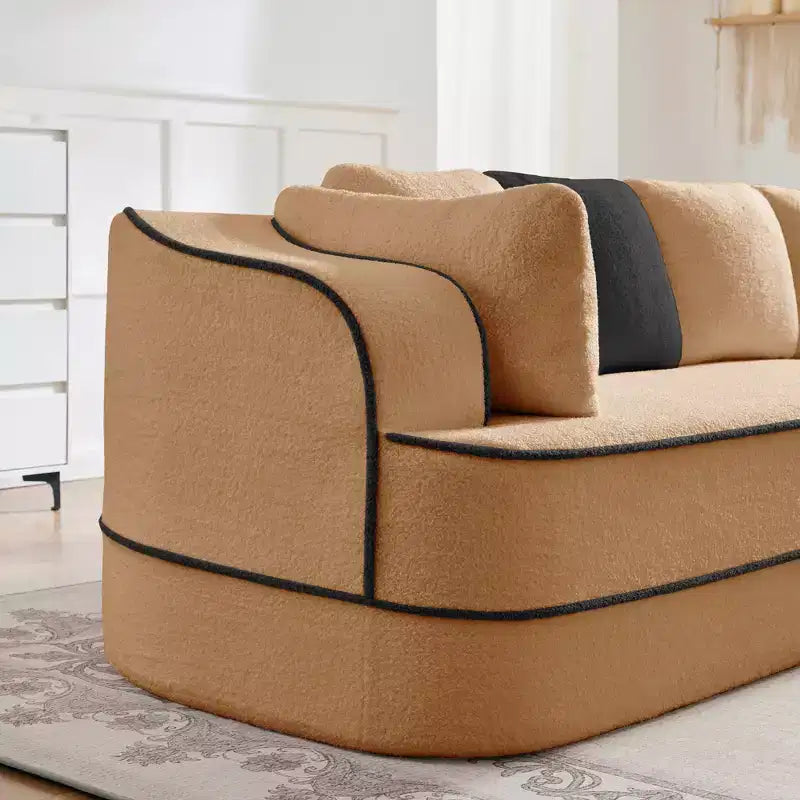 Divano componibile a L in tessuto teddy nero / cammello / verde / bianco – 3 posti