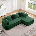 Divano componibile a L in tessuto teddy nero / cammello / verde / bianco – 3 posti
