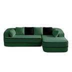 Divano componibile a L in tessuto teddy nero / cammello / verde / bianco – 3 posti