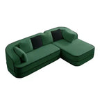 Divano componibile a L in tessuto teddy nero / cammello / verde / bianco – 3 posti