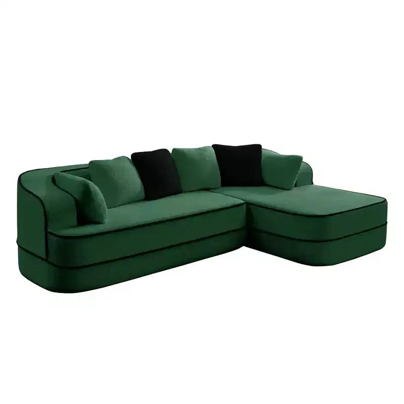 Divano componibile a L in tessuto teddy nero / cammello / verde / bianco – 3 posti