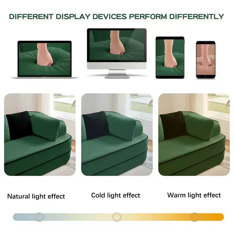 Divano componibile a L in tessuto teddy nero / cammello / verde / bianco – 3 posti