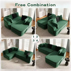 Divano componibile a L in tessuto teddy nero / cammello / verde / bianco – 3 posti