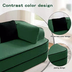 Divano componibile a L in tessuto teddy nero / cammello / verde / bianco – 3 posti