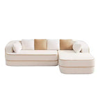 Divano componibile a L in tessuto teddy nero / cammello / verde / bianco – 3 posti