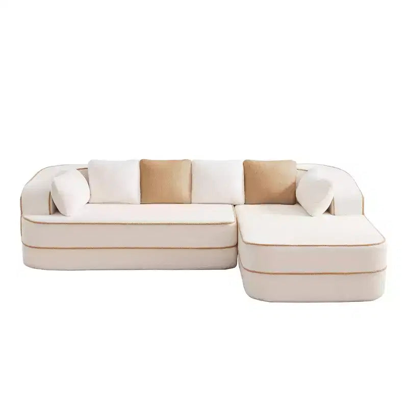 Divano componibile a L in tessuto teddy nero / cammello / verde / bianco – 3 posti