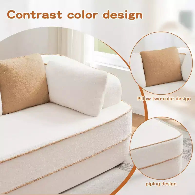 Divano componibile a L in tessuto teddy nero / cammello / verde / bianco – 3 posti