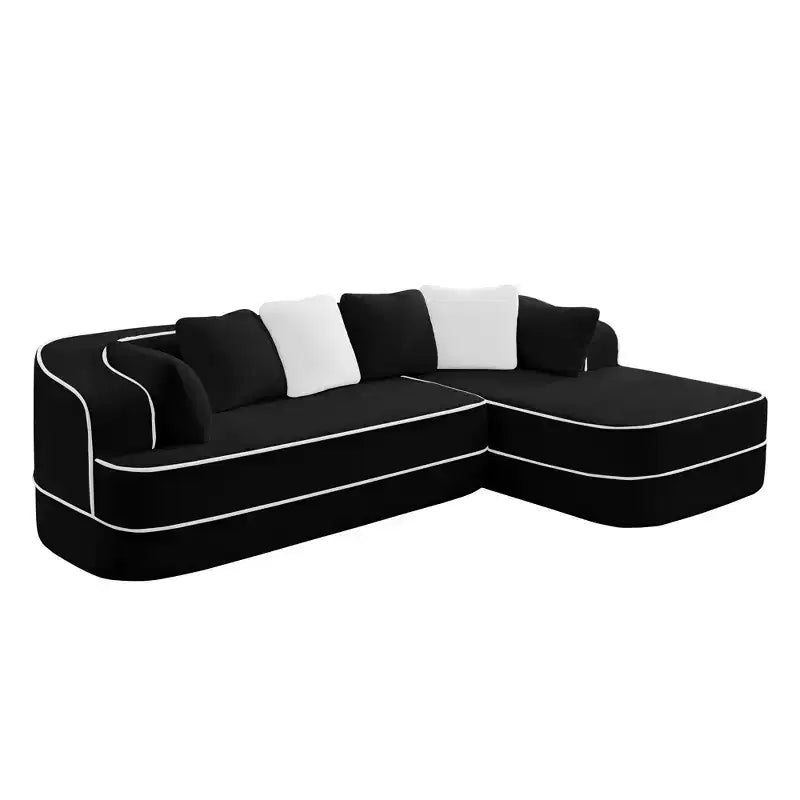 Divano componibile a L in tessuto teddy nero / cammello / verde / bianco – 3 posti