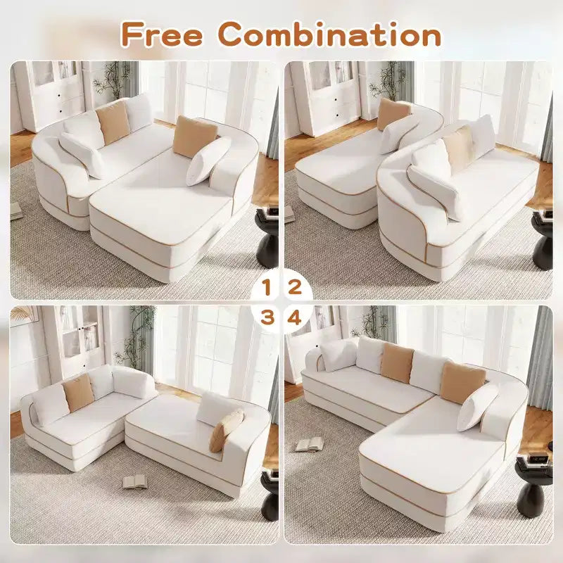 Divano componibile a L in tessuto teddy nero / cammello / verde / bianco – 3 posti