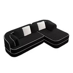Divano componibile a L in tessuto teddy nero / cammello / verde / bianco – 3 posti