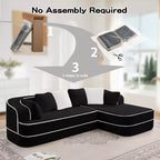 Divano componibile a L in tessuto teddy nero / cammello / verde / bianco – 3 posti