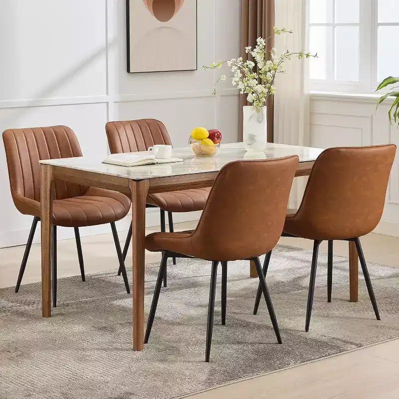 Sedia da pranzo in similpelle nera/marrone, senza braccioli, schienale basso, set da 2