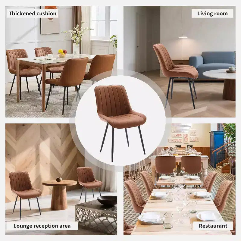 Sedia da pranzo in similpelle nera/marrone, senza braccioli, schienale basso, set da 2