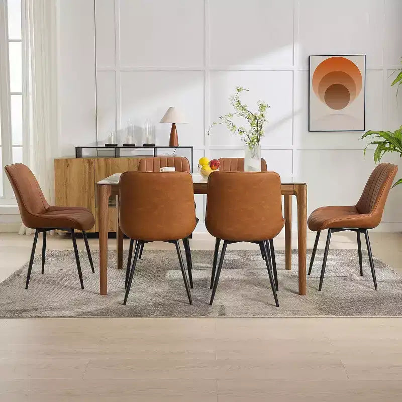 Sedia da pranzo in similpelle nera/marrone, senza braccioli, schienale basso, set da 2