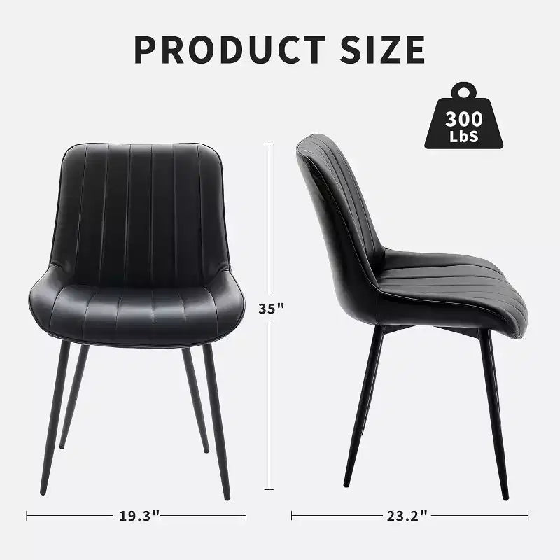 Sedia da pranzo in similpelle nera/marrone, senza braccioli, schienale basso, set da 2