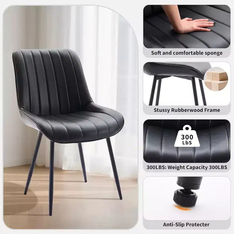 Sedia da pranzo in similpelle nera/marrone, senza braccioli, schienale basso, set da 2