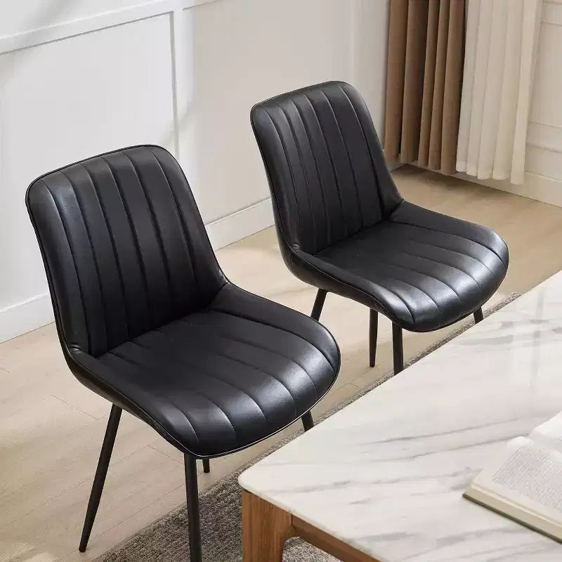 Sedia da pranzo in similpelle nera/marrone, senza braccioli, schienale basso, set da 2