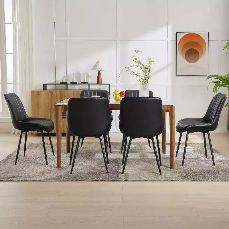 Sedia da pranzo in similpelle nera/marrone, senza braccioli, schienale basso, set da 2