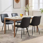 Sedia da pranzo in similpelle nera/marrone, senza braccioli, schienale basso, set da 2