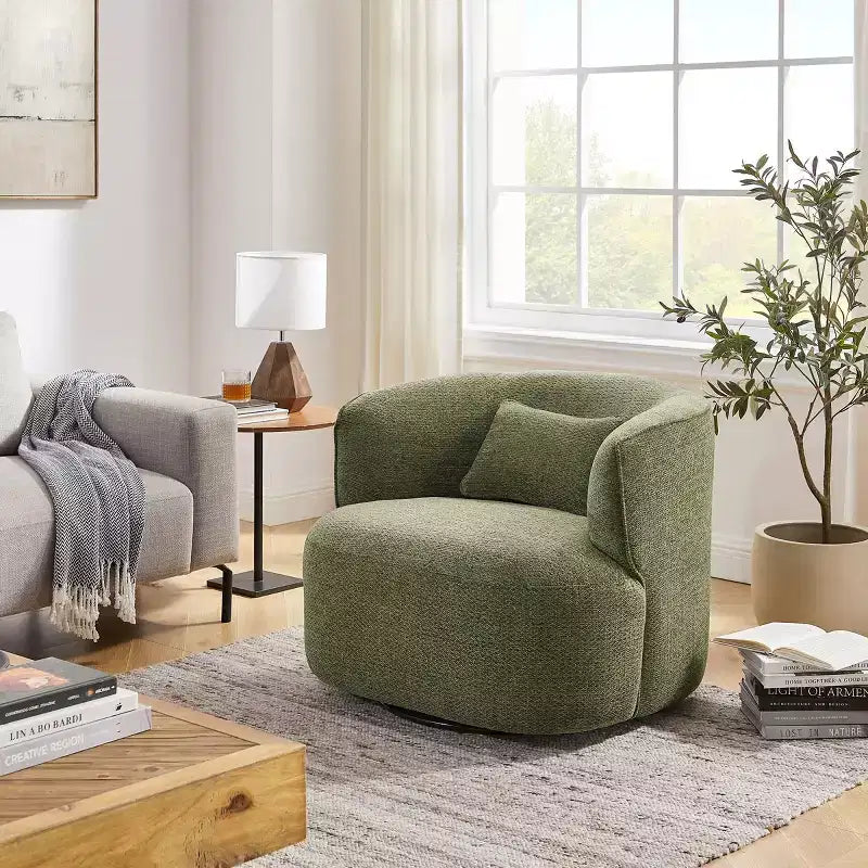 Poltrona girevole a barilotto blu / verde / rosso chiaro, cotone e lino, 1 posto