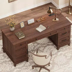 Scrivania da Ufficio in Legno Stile Fattoria Marrone / Marrone e Bianco con Cassetto per Cartelle, Singola