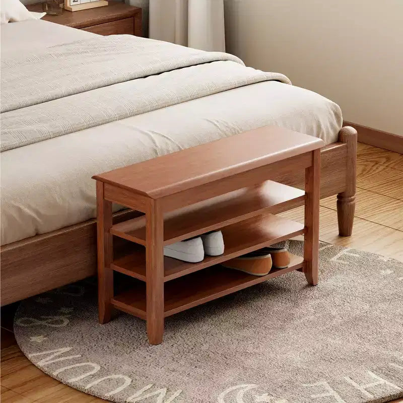 Panca portascarpe marrone in legno di gomma stile Mid-Century Modern – Seduta per 2 persone, 2 misure
