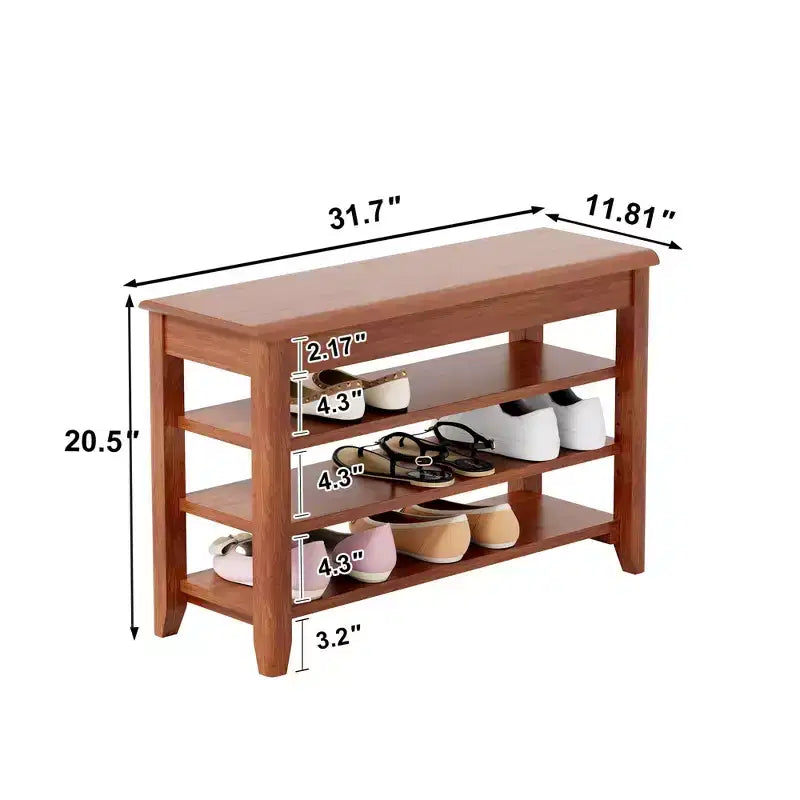 Panca portascarpe marrone in legno di gomma stile Mid-Century Modern – Seduta per 2 persone, 2 misure