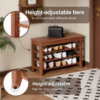 Panca portascarpe marrone in legno di gomma stile Mid-Century Modern – Seduta per 2 persone, 2 misure