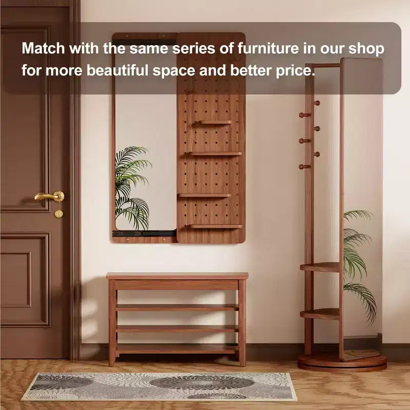 Panca portascarpe marrone in legno di gomma stile Mid-Century Modern – Seduta per 2 persone, 2 misure
