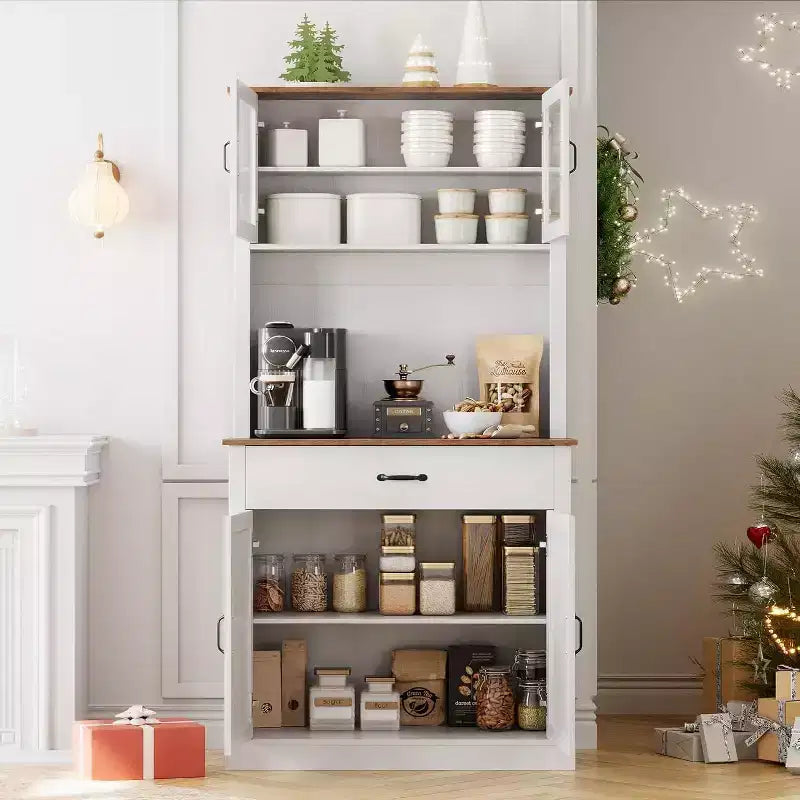 Dispensa da Cucina Autoportante da 71" con Ante in Vetro – Grigio / Bianco, Montaggio da 1 Persona