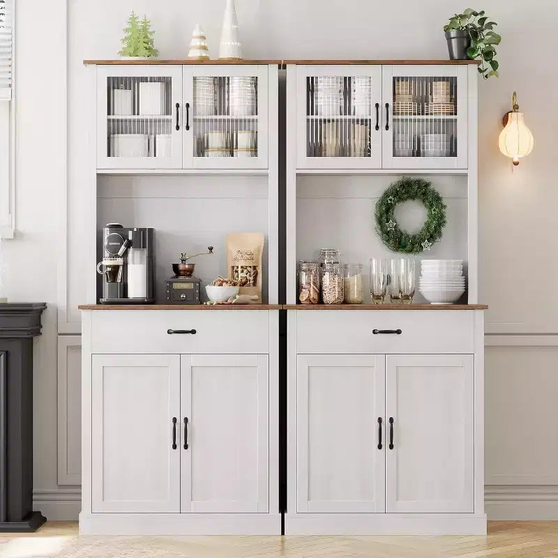 Dispensa da Cucina Autoportante da 71" con Ante in Vetro – Grigio / Bianco, Montaggio da 1 Persona