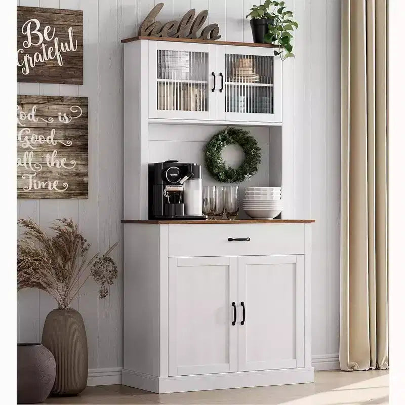 Dispensa da Cucina Autoportante da 71" con Ante in Vetro – Grigio / Bianco, Montaggio da 1 Persona