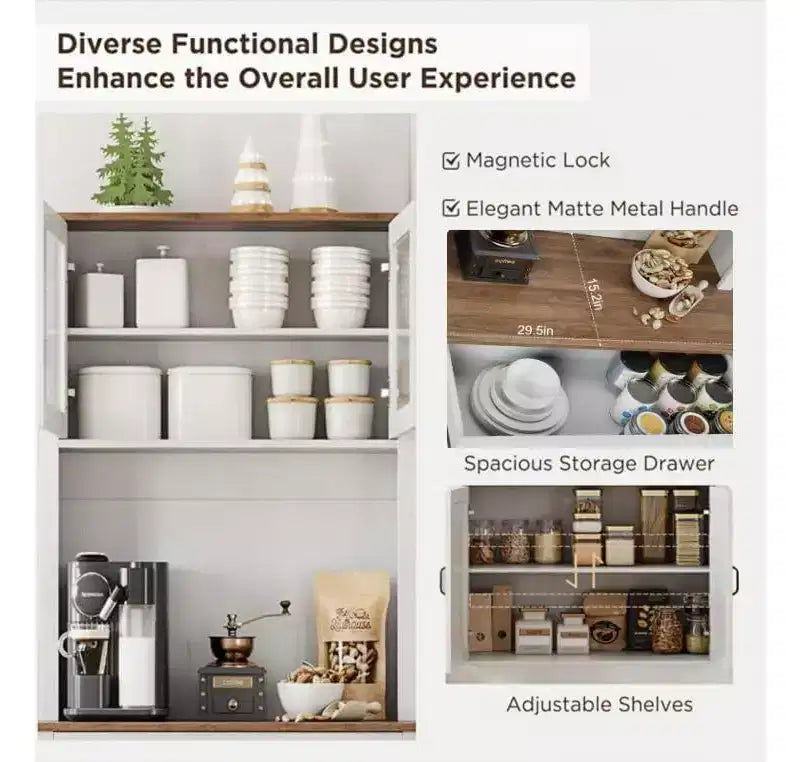Dispensa da Cucina Autoportante da 71" con Ante in Vetro – Grigio / Bianco, Montaggio da 1 Persona