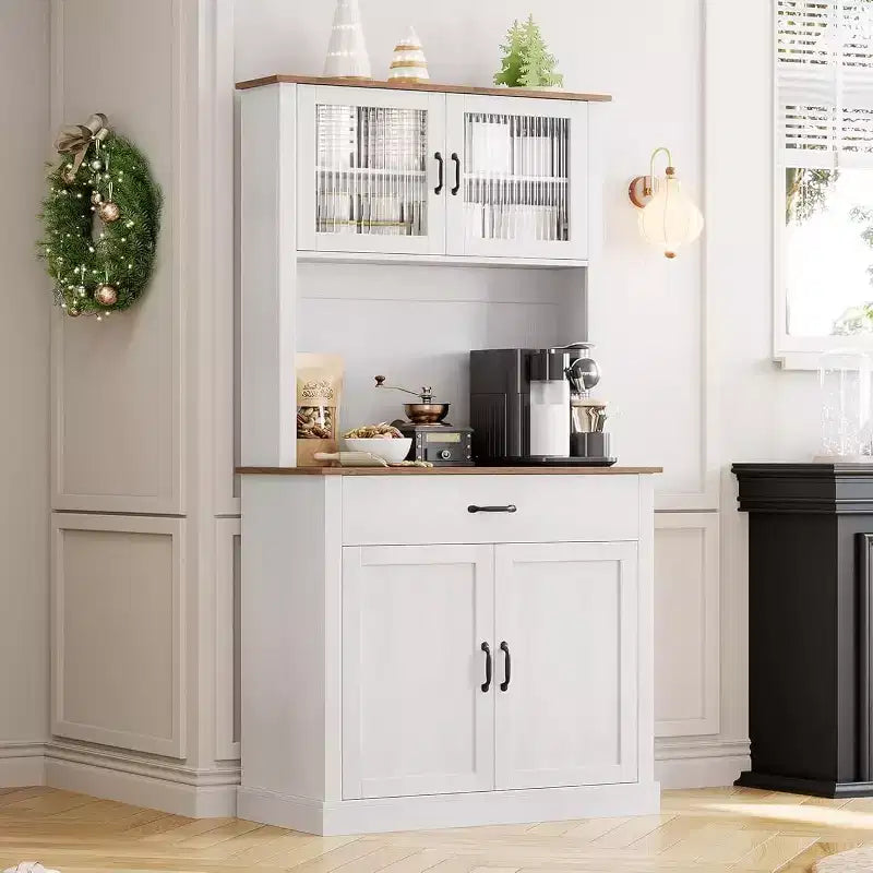 Dispensa da Cucina Autoportante da 71" con Ante in Vetro – Grigio / Bianco, Montaggio da 1 Persona