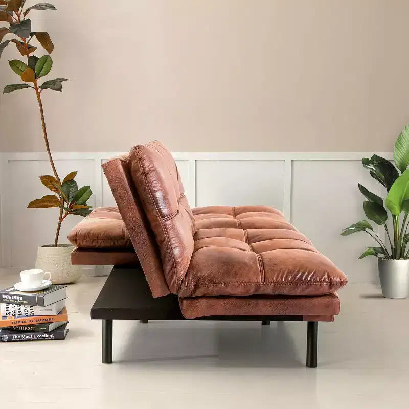 Divano Letto Convertibile in Ecopelle Nero/Marrone/Grigio, 2-3 Posti