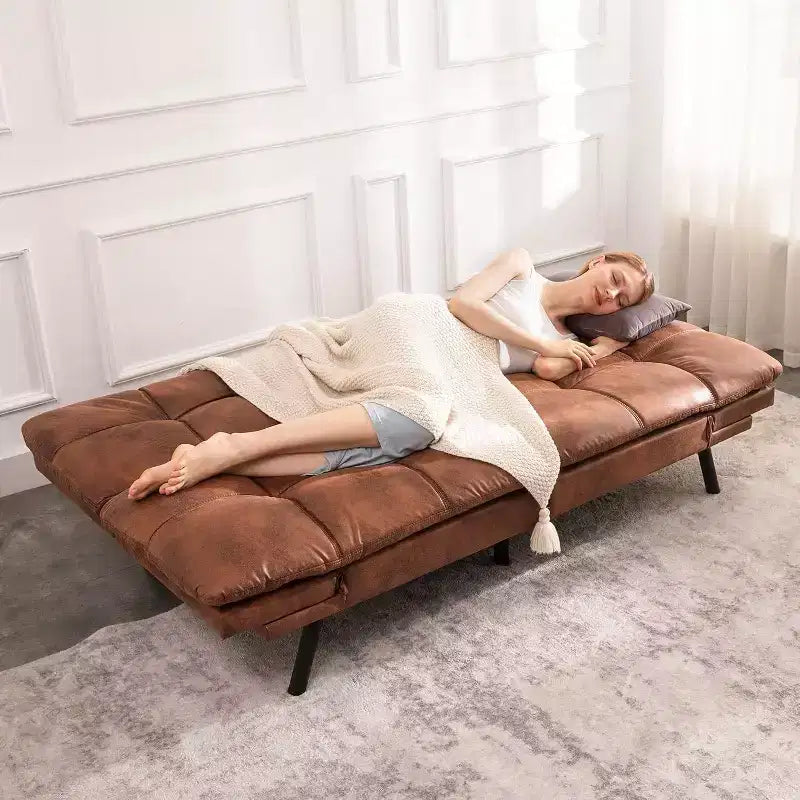Divano Letto Convertibile in Ecopelle Nero/Marrone/Grigio, 2-3 Posti