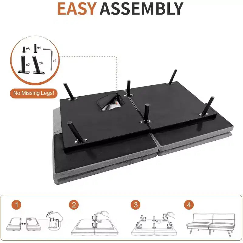 Divano Letto Convertibile in Ecopelle Nero/Marrone/Grigio, 2-3 Posti