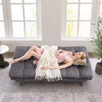 Divano Letto Convertibile in Ecopelle Nero/Marrone/Grigio, 2-3 Posti