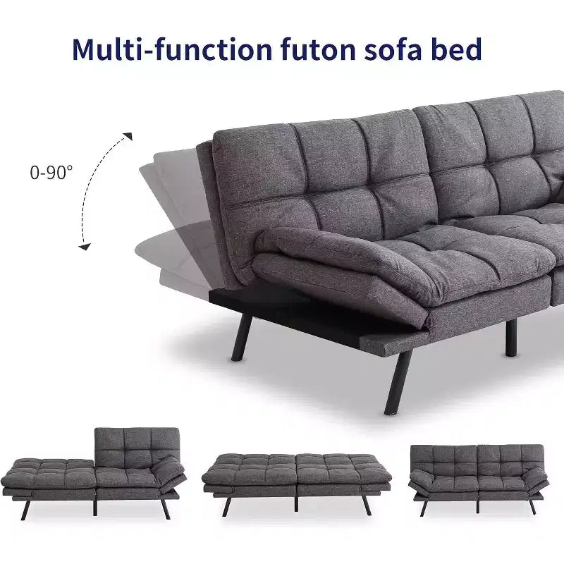 Divano Letto Convertibile in Ecopelle Nero/Marrone/Grigio, 2-3 Posti