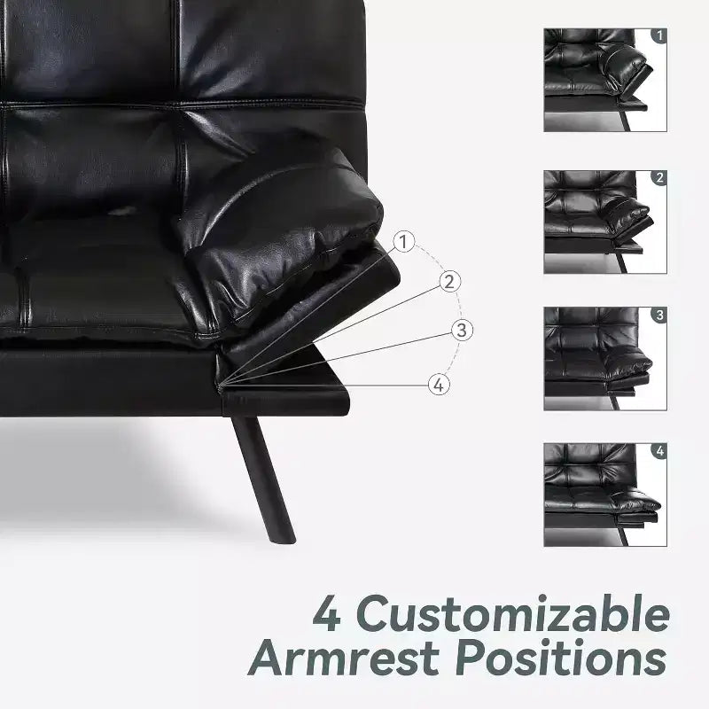 Divano Letto Convertibile in Ecopelle Nero/Marrone/Grigio, 2-3 Posti