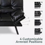Divano Letto Convertibile in Ecopelle Nero/Marrone/Grigio, 2-3 Posti