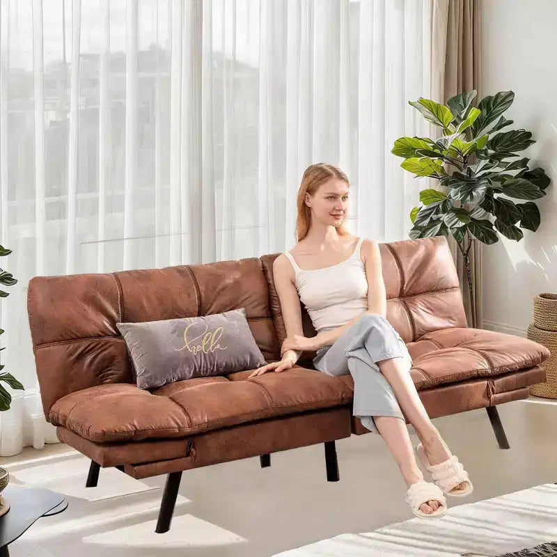 Divano Letto Convertibile in Ecopelle Nero/Marrone/Grigio, 2-3 Posti